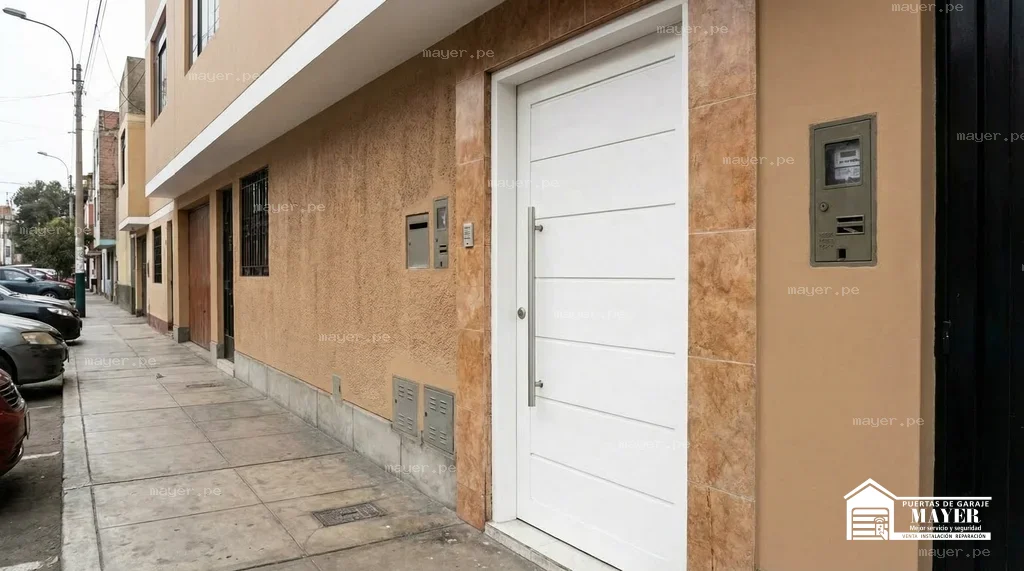 Puerta principal blanca entrada casa minimalista